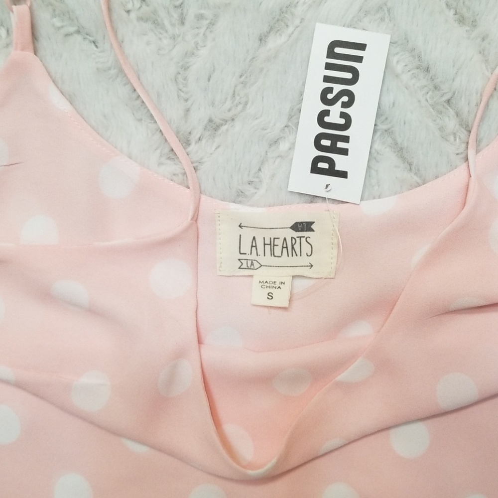 New Pacsun LA Hearts Pink and White Polka Dot Cami - Picture 3 of 6